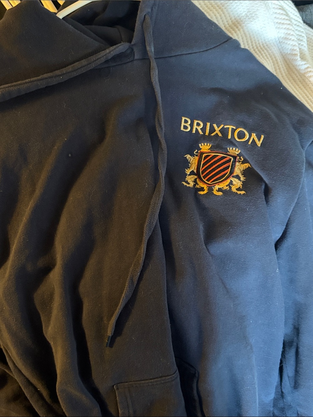 Brixton Navy Pullover Hoodie with Embroidered Crest